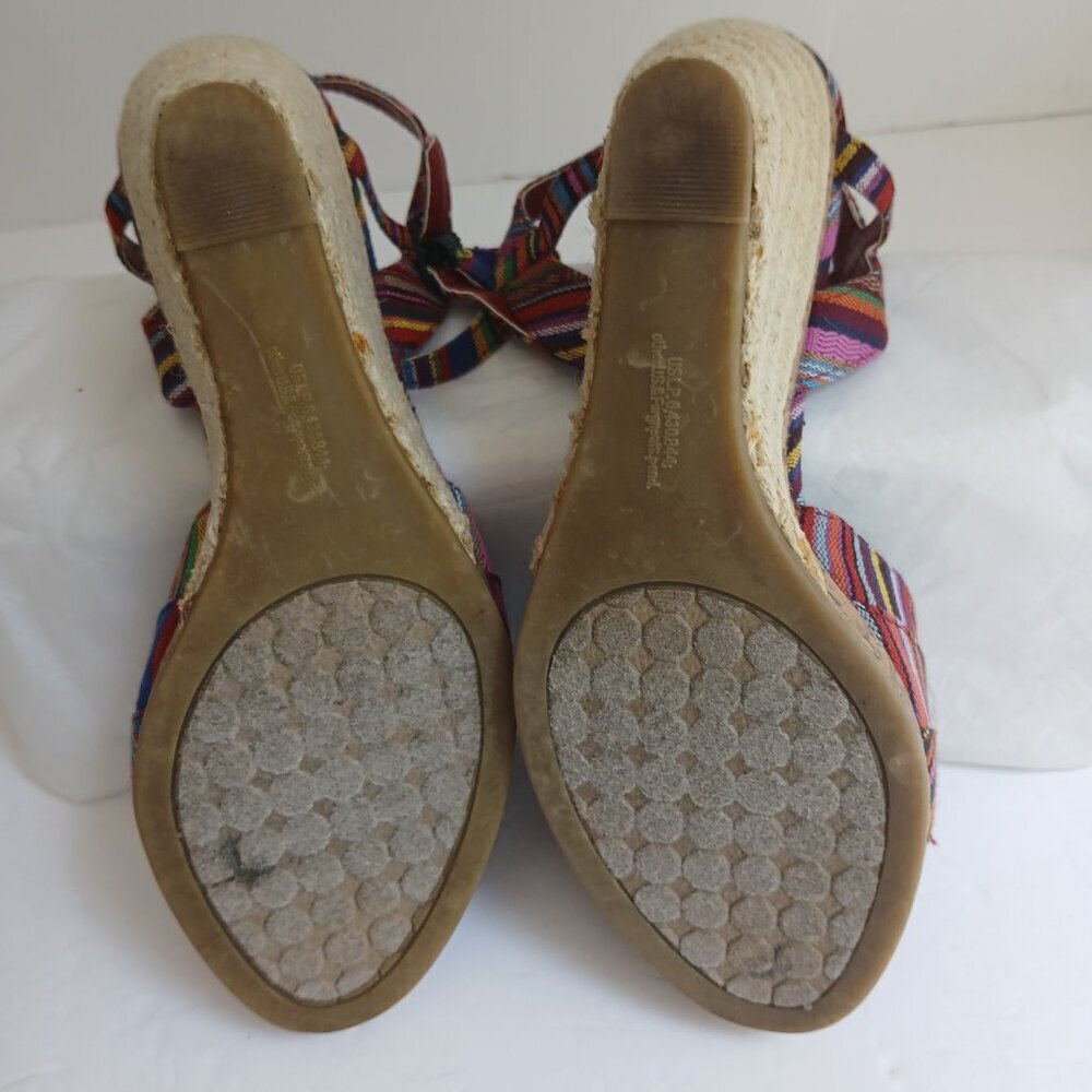 Multicolored Striped Fabric Peeptoe Cork&Rope Ankle Strap Wedge Sandals Sz 6.5 - Picture 6 of 13